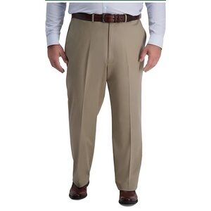 HAGGAR Men's Iron Free Premium Khaki Classic Fit Flat Front Pants  48Wx30L